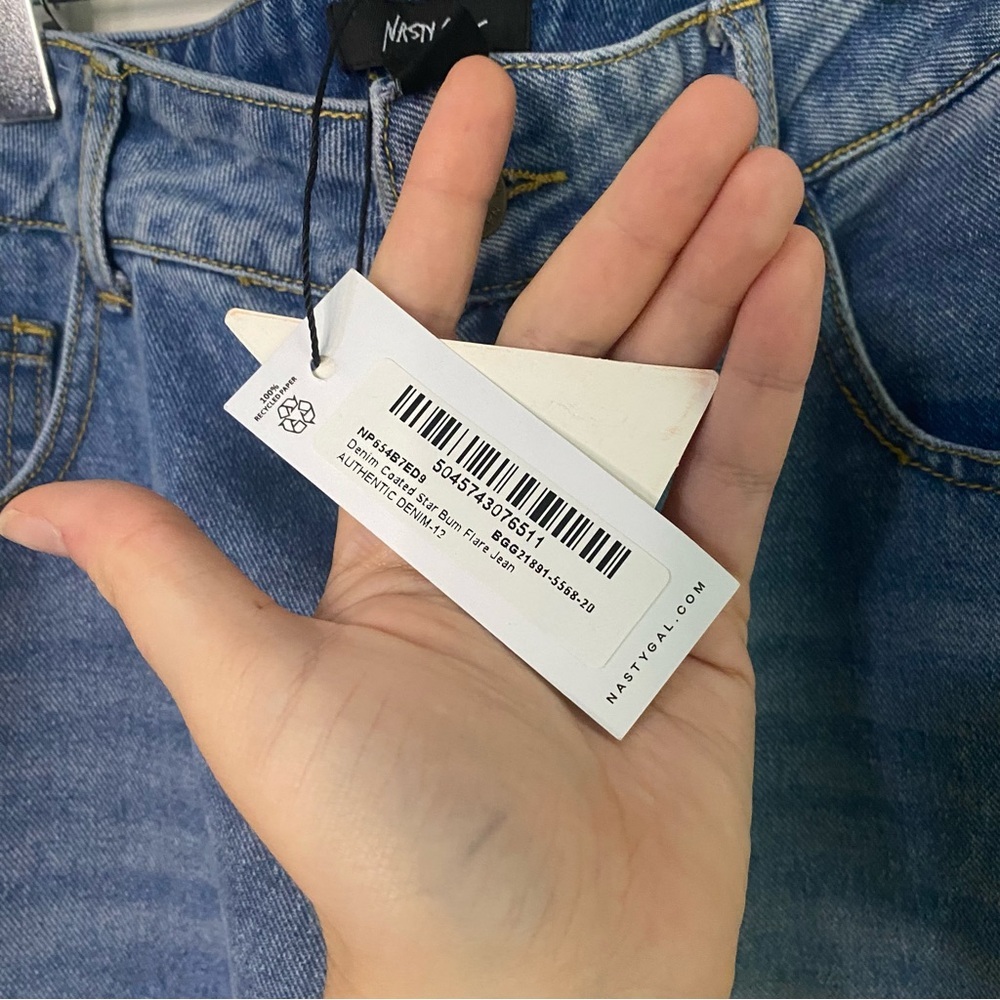 Nasty Gal Light Blue Flare Jeans with Red Star Accents - Picture 5 of 8